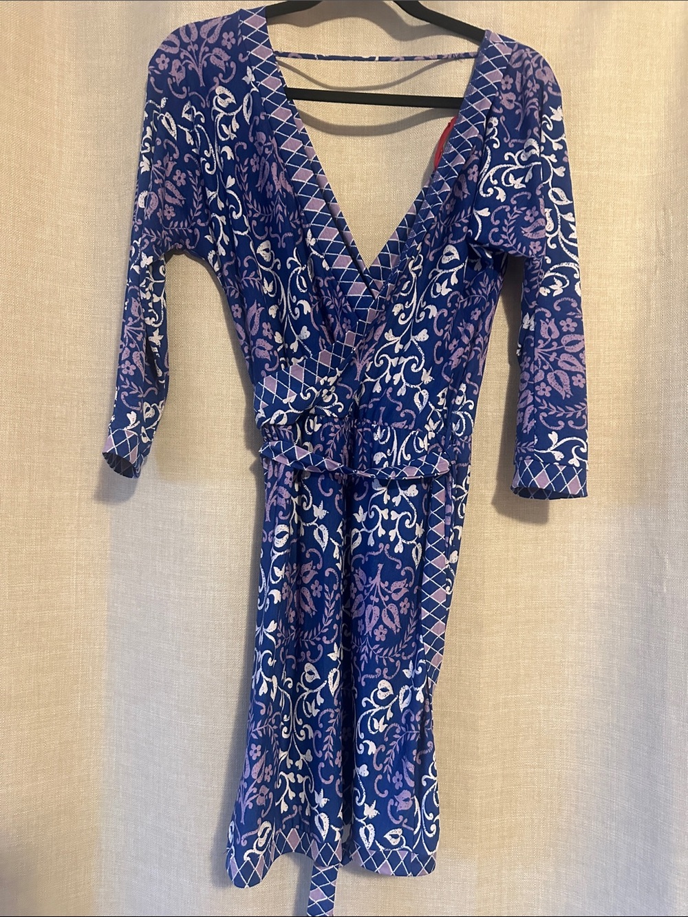 Tigerlily Blue & Lavender Printed Stretch Wrap Belted Dress Sz 4